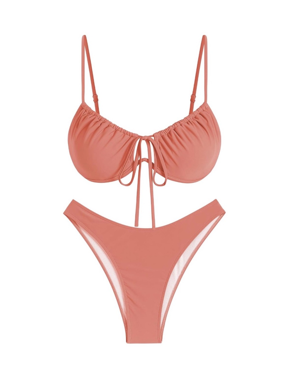 Zaful Dusty Coral Tie-Front Bikini Set
